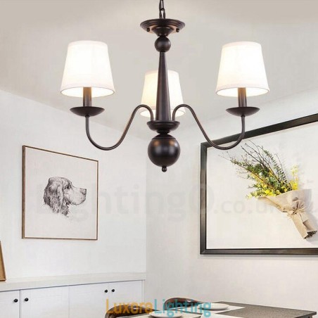 Designer Touch Decorative 3 Light Rustic Lodge Integrated Metal Chandelier with Fabric Shade