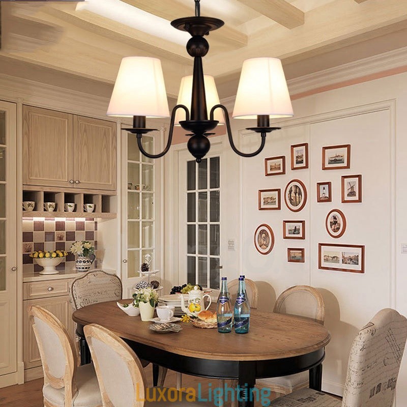 Designer Touch Decorative 3 Light Rustic Lodge Integrated Metal Chandelier with Fabric Shade