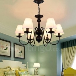 Designer Touch Decorative 6 Light Rustic Lodge Integrated Metal Chandelier with Fabric Shade