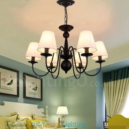 Designer Touch Decorative 6 Light Rustic Lodge Integrated Metal Chandelier with Fabric Shade