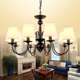 Designer Touch Decorative 8 Light Rustic Lodge Integrated Metal Chandelier with Fabric Shade