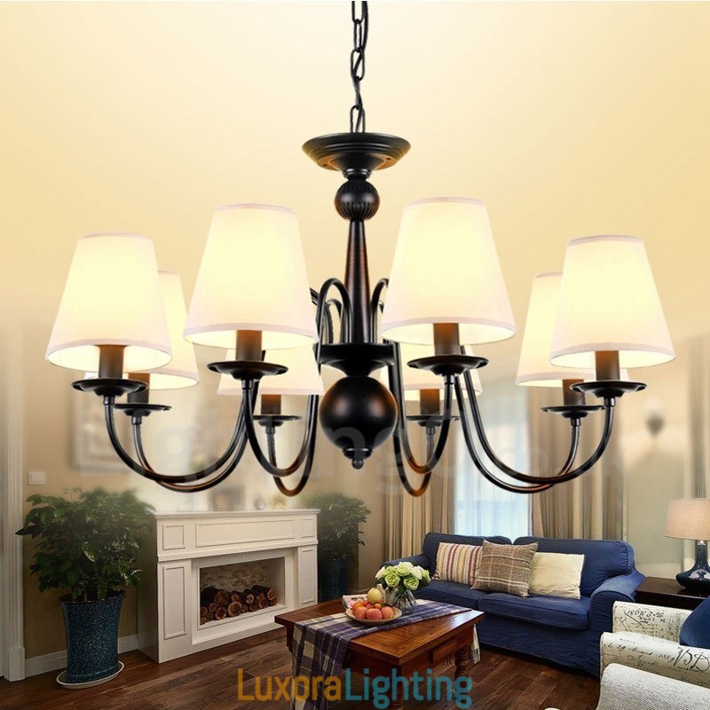 Designer Touch Decorative 8 Light Rustic Lodge Integrated Metal Chandelier with Fabric Shade
