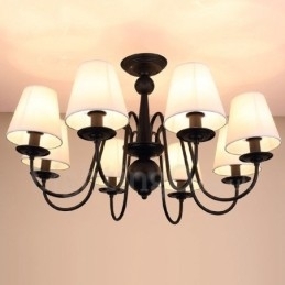 Designer Touch Decorative 8 Light Rustic Lodge Integrated Metal Chandelier with Fabric Shade