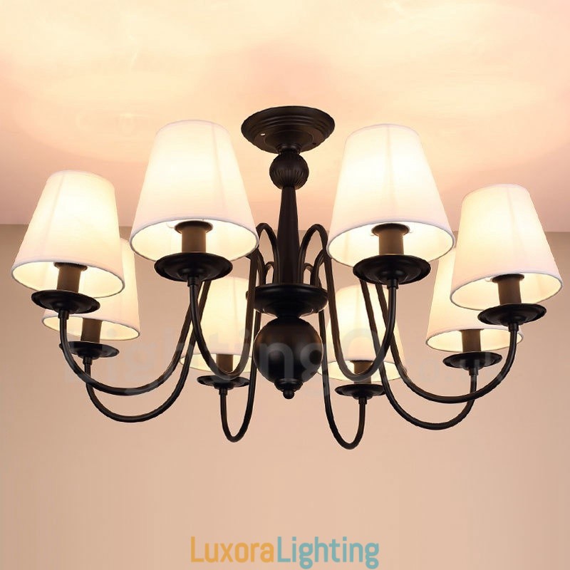 Designer Touch Decorative 8 Light Rustic Lodge Integrated Metal Chandelier with Fabric Shade