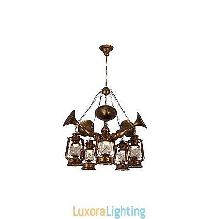 Designer Touch Decorative Rustic Lodge Vintage Retro Country Globe Painting Feature for Mini Style Designers Metal Chandelier