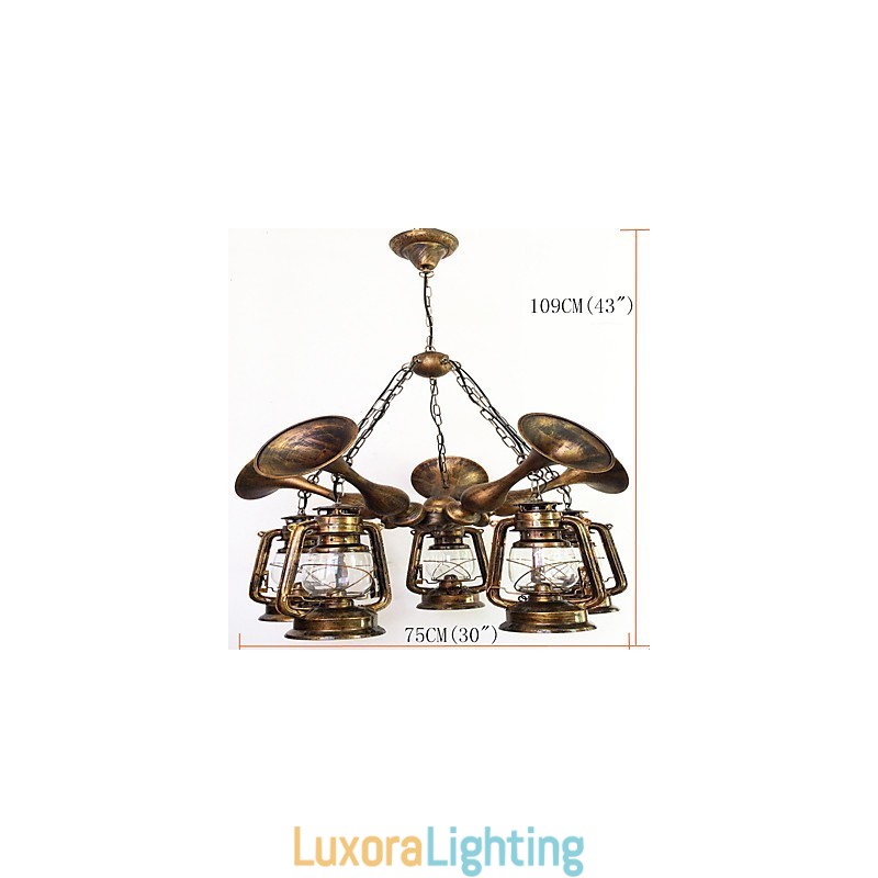 Designer Touch Decorative Rustic Lodge Vintage Retro Country Globe Painting Feature for Mini Style Designers Metal Chandelier