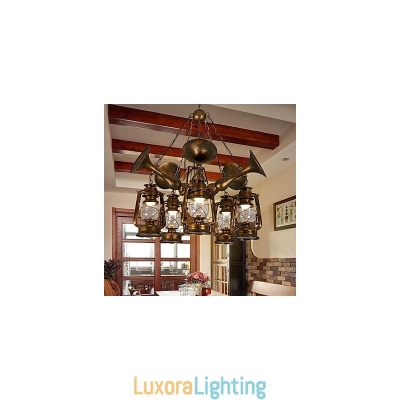 Designer Touch Decorative Rustic Lodge Vintage Retro Country Globe Painting Feature for Mini Style Designers Metal Chandelier