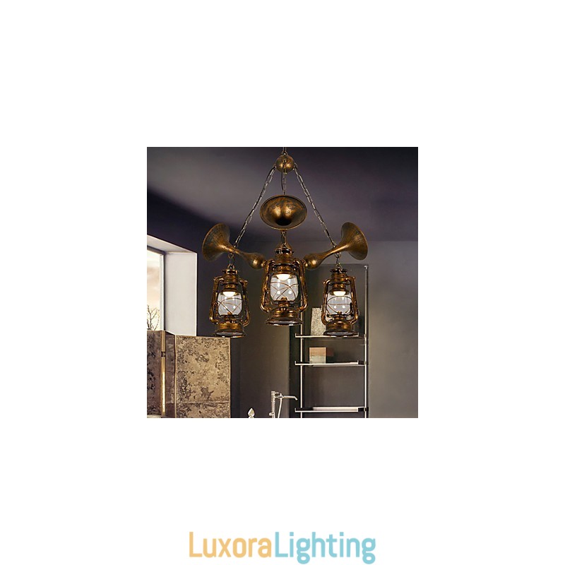 Designer Touch Decorative Rustic Lodge Vintage Retro Country Globe Painting Feature for Mini Style Designers Metal Chandelier