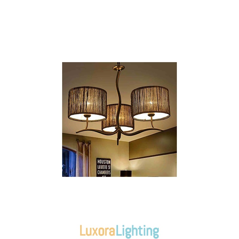 Designer Touch Decorative 3 Light Traditional Classic Chandelier with Simple Fabric Drum Shade