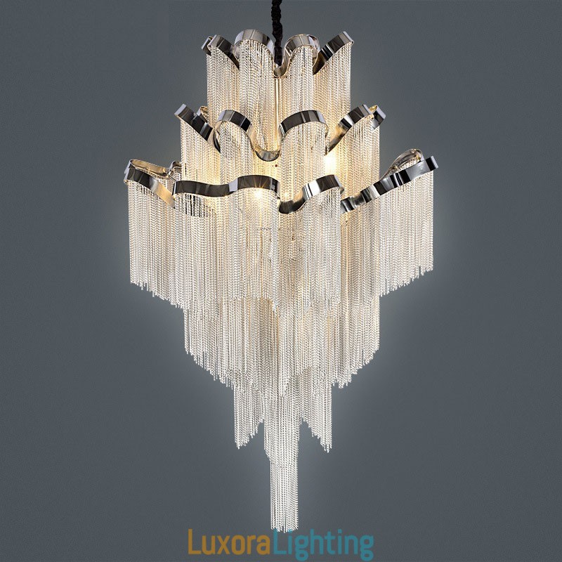 Designer Touch Decorative Aluminum Stream Chandelier Pendant Light Silver Colour Spiral Staircase staircase