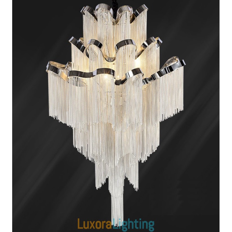 Designer Touch Decorative Aluminum Stream Chandelier Pendant Light Silver Colour Spiral Staircase staircase