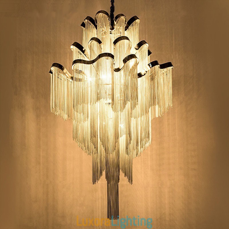 Designer Touch Decorative Aluminum Stream Chandelier Pendant Light Silver Colour Spiral Staircase staircase