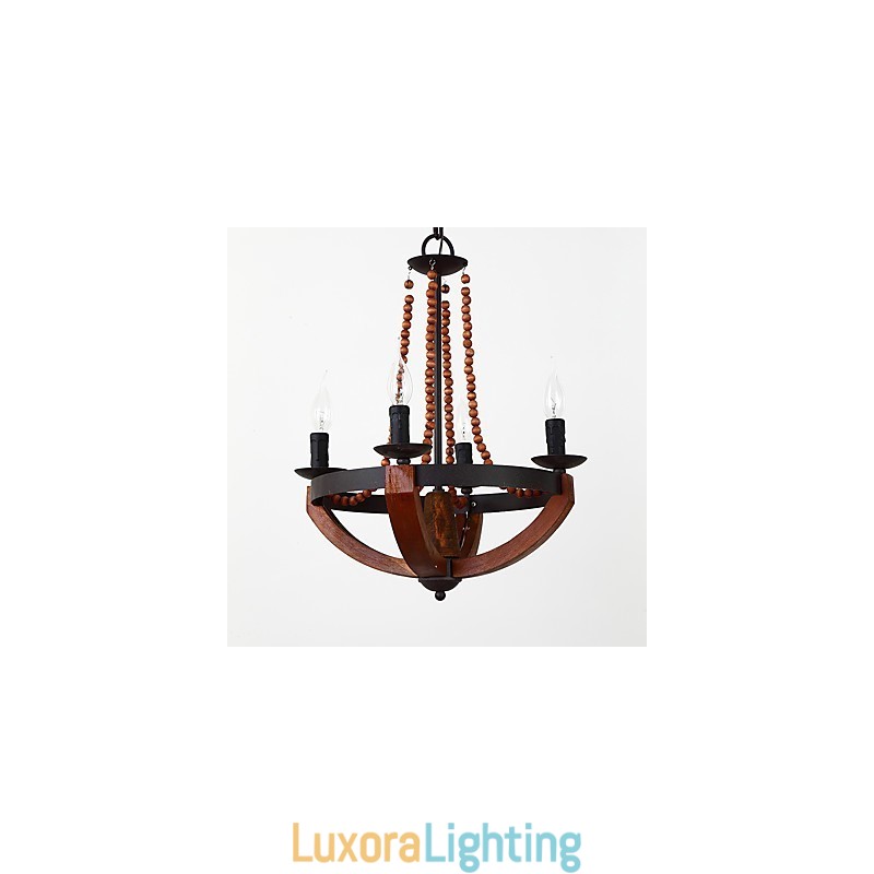 Designer Touch Decorative Four Light Vintage Painting Feature Mini Style Wood Bamboo Chandelier Lamp the Decorate Pendant Lamp