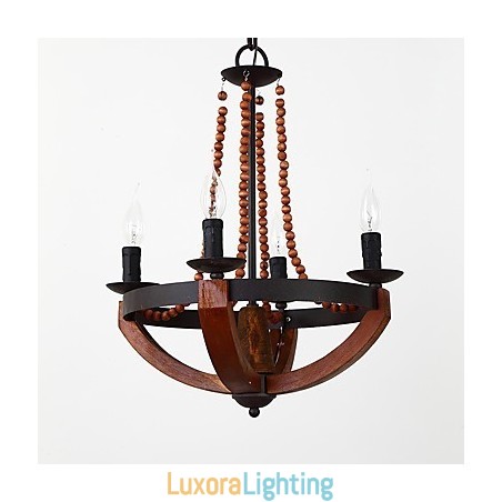Designer Touch Decorative Four Light Vintage Painting Feature Mini Style Wood Bamboo Chandelier Lamp the Decorate Pendant Lamp