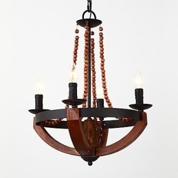 Designer Touch Decorative Four Light Vintage Painting Feature Mini Style Wood Bamboo Chandelier Lamp the Decorate Pendant Lamp