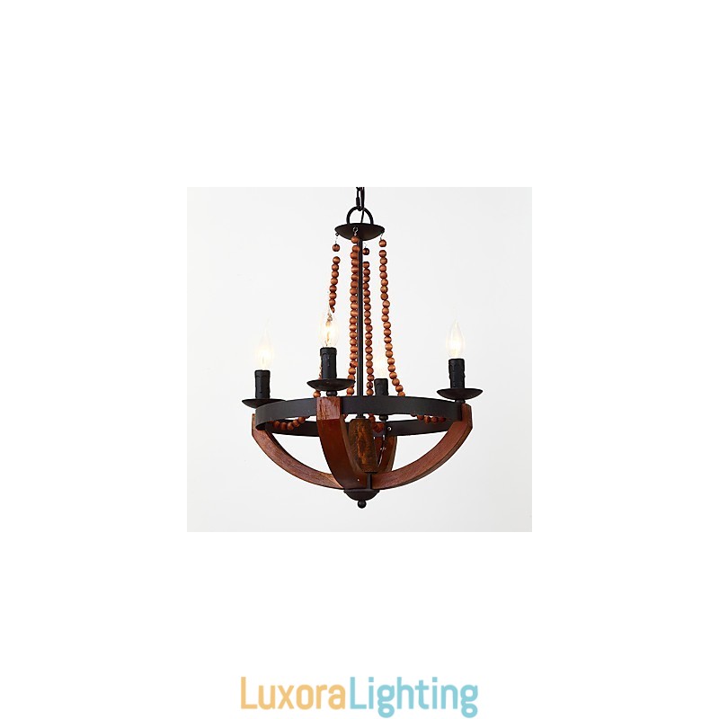Designer Touch Decorative Four Light Vintage Painting Feature Mini Style Wood Bamboo Chandelier Lamp the Decorate Pendant Lamp