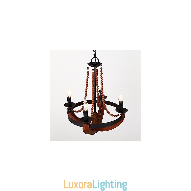 Designer Touch Decorative Four Light Vintage Painting Feature Mini Style Wood Bamboo Chandelier Lamp the Decorate Pendant Lamp