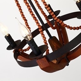 Designer Touch Decorative Four Light Vintage Painting Feature Mini Style Wood Bamboo Chandelier Lamp the Decorate Pendant Lamp