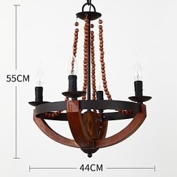 Designer Touch Decorative Four Light Vintage Painting Feature Mini Style Wood Bamboo Chandelier Lamp the Decorate Pendant Lamp