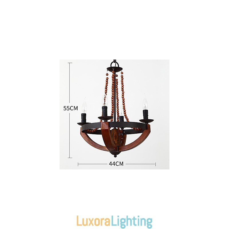 Designer Touch Decorative Four Light Vintage Painting Feature Mini Style Wood Bamboo Chandelier Lamp the Decorate Pendant Lamp
