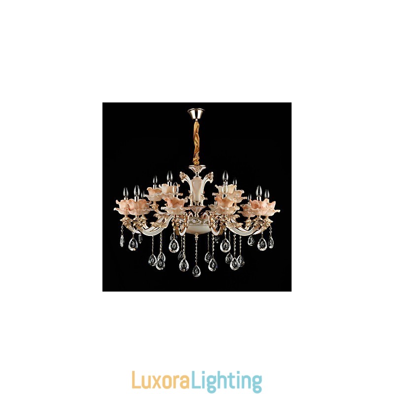 Designer Touch Decorative Pendant Light Zinc Alloy Feature for Crystal Mini Style Metal Indoors Shops 15 Bulbs