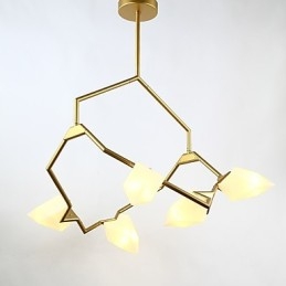 Designer Touch Decorative Five Light Post Modern Metal with Glass Peach Chandelier Lamp the Canteen Decorate Pendant Lamp