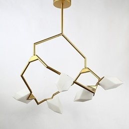 Designer Touch Decorative Five Light Post Modern Metal with Glass Peach Chandelier Lamp the Canteen Decorate Pendant Lamp