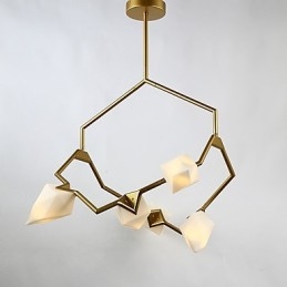 Designer Touch Decorative Five Light Post Modern Metal with Glass Peach Chandelier Lamp the Canteen Decorate Pendant Lamp