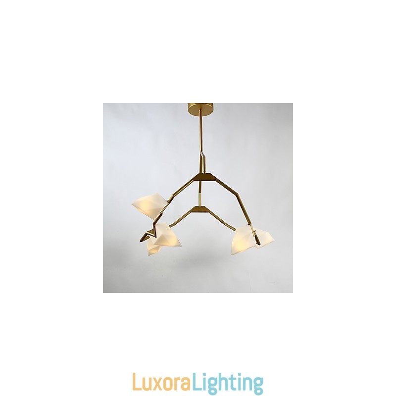 Designer Touch Decorative Five Light Post Modern Metal with Glass Peach Chandelier Lamp the Canteen Decorate Pendant Lamp