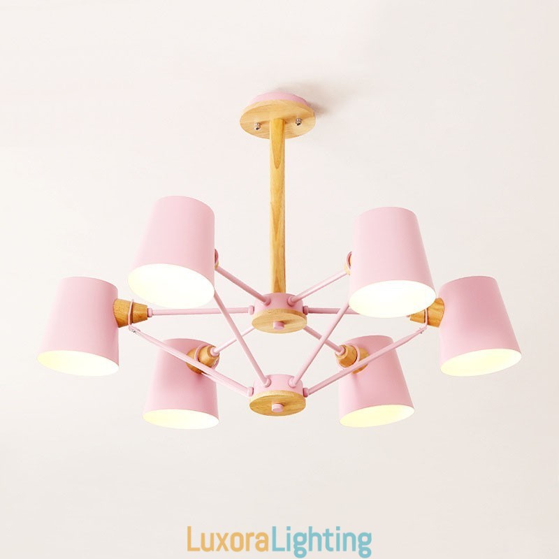 Designer Touch Decorative Multi Colours Macaron Wood Vintage Painting Feature Metal Chandelier