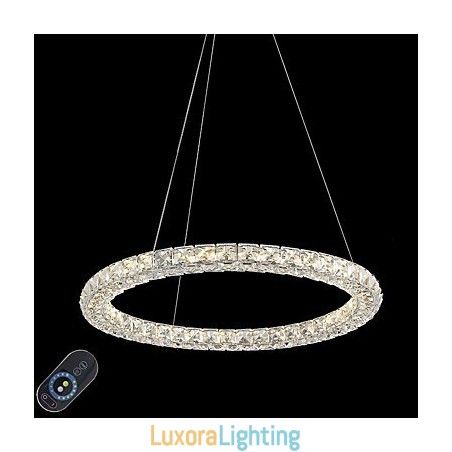 Designer Touch Decorative Modern Ring Crystal Ceiling Pendant Light Crystal Chandelier Light Indoor Lighting Lamps Fixtures Dimmable with Remote Control