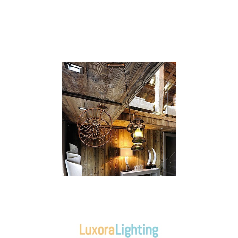 Designer Touch Decorative Rustic Lodge Vintage Retro Country Globe Painting Feature for Mini Style Designers Metal Chandelier