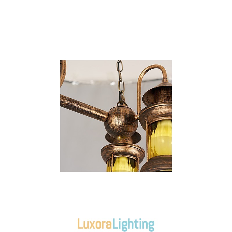 Designer Touch Decorative Rustic Lodge Vintage Retro Country Globe Painting Feature for Mini Style Designers Metal Chandelier