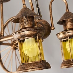 Designer Touch Decorative Rustic Lodge Vintage Retro Country Globe Painting Feature for Mini Style Designers Metal Chandelier