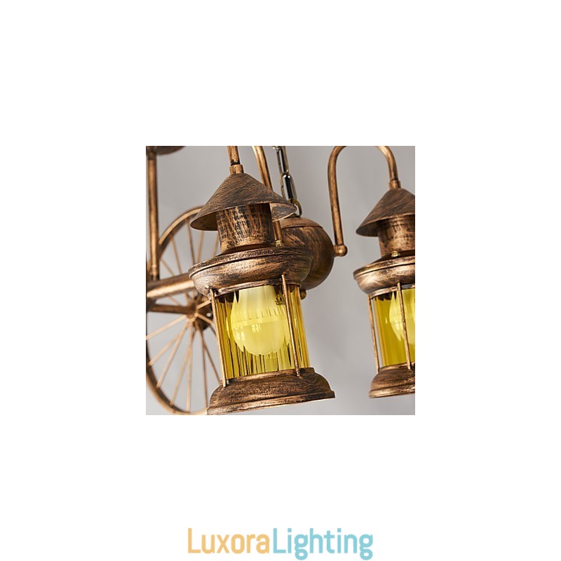 Designer Touch Decorative Rustic Lodge Vintage Retro Country Globe Painting Feature for Mini Style Designers Metal Chandelier