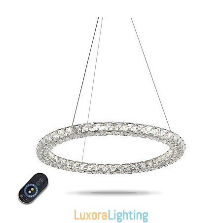 Designer Touch Decorative Modern Ring Crystal Pendant Light Crystal Chandelier Ceiling Light Indoor Lamps Fixtures Dimmable with Remote Control