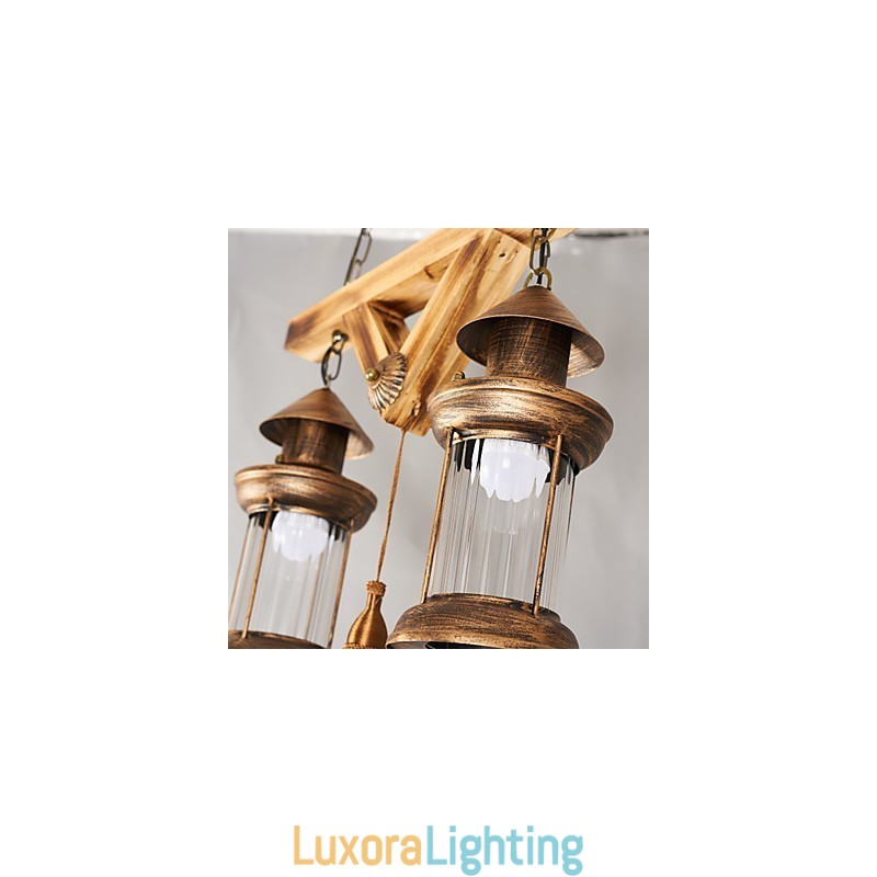 Designer Touch Decorative Rustic Lodge Globe Vintage Retro Country Painting Feature for Mini Style Designers Metal Chandelier