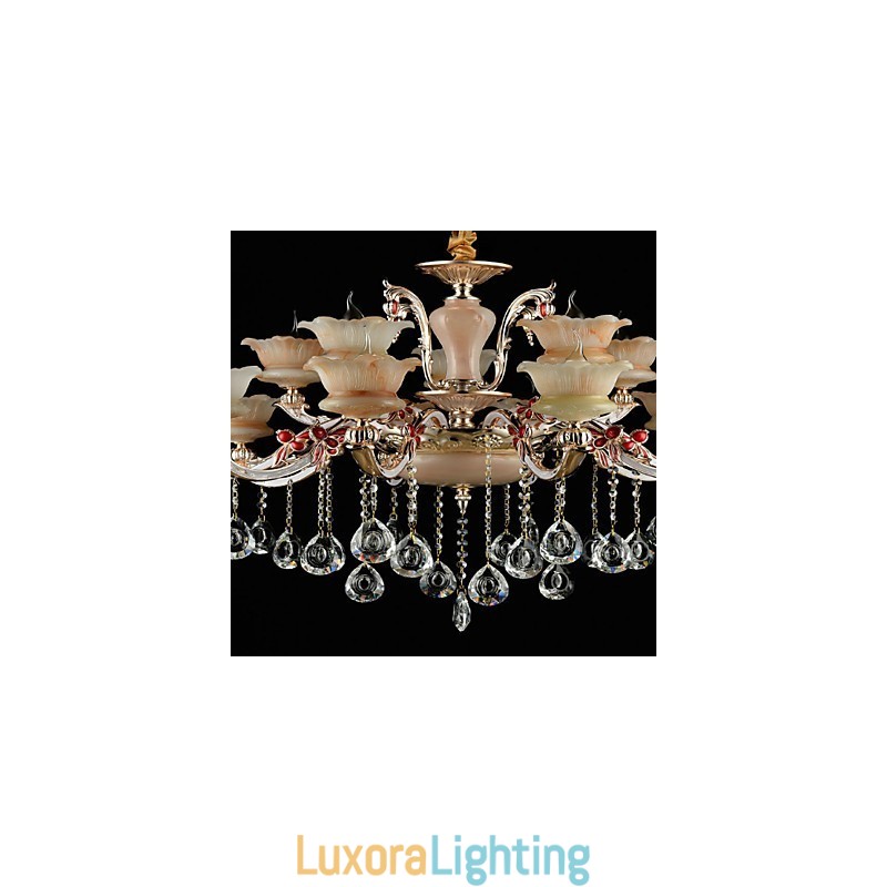 Designer Touch Decorative Pendant Light Zinc Alloy Feature for Crystal Mini Style Metal Indoors Shops 15 Bulbs