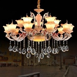 Designer Touch Decorative Pendant Light Zinc Alloy Feature for Crystal Mini Style Metal Indoors Shops 15 Bulbs