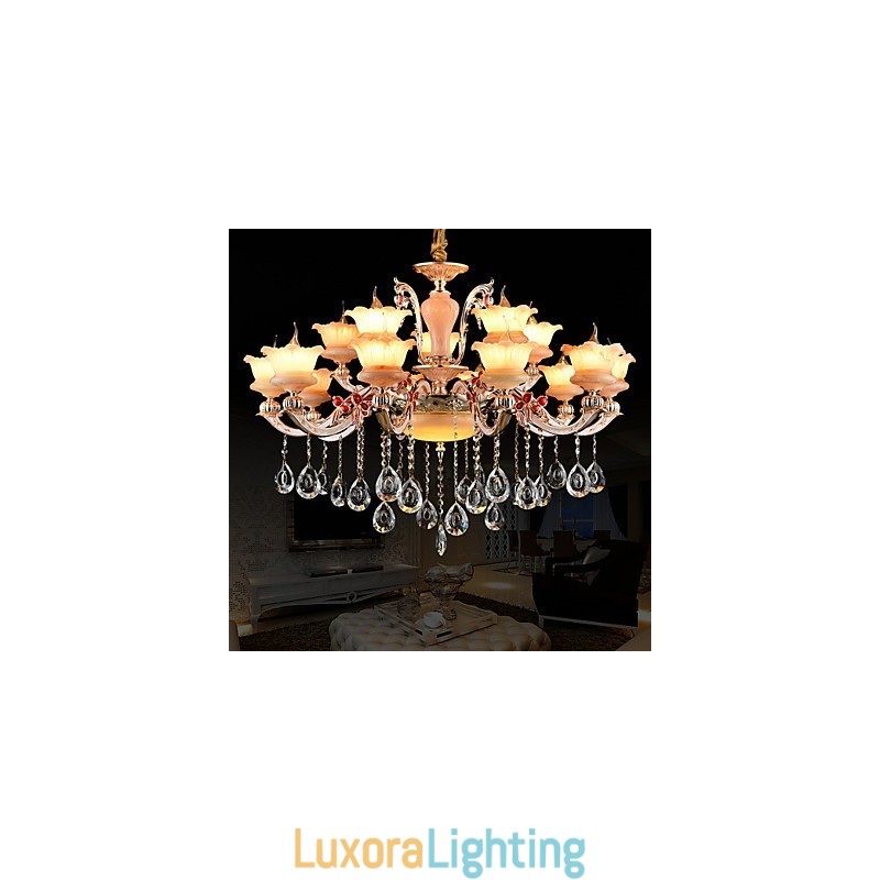 Designer Touch Decorative Pendant Light Zinc Alloy Feature for Crystal Mini Style Metal Indoors Shops 15 Bulbs