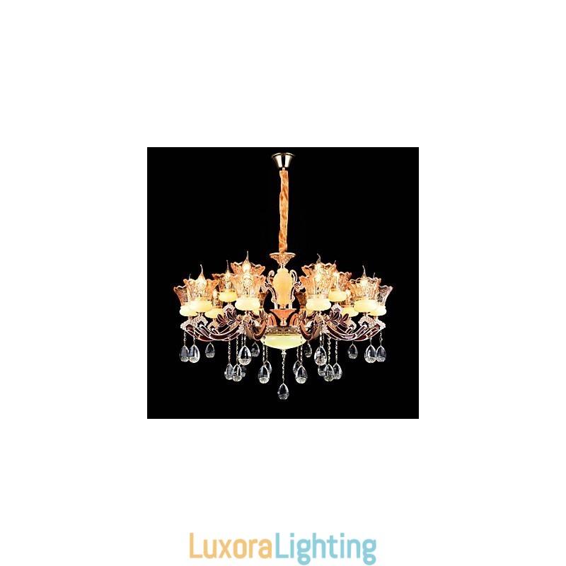 Designer Touch Decorative Pendant Light Zinc Alloy Feature for Crystal Mini Style Metal Indoors Shops 15 Bulbs