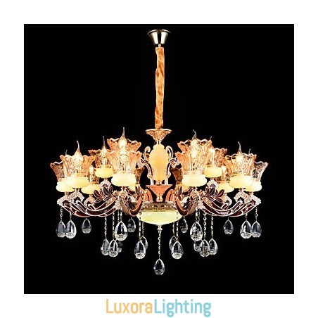 Designer Touch Decorative Pendant Light Zinc Alloy Feature for Crystal Mini Style Metal Indoors Shops 15 Bulbs