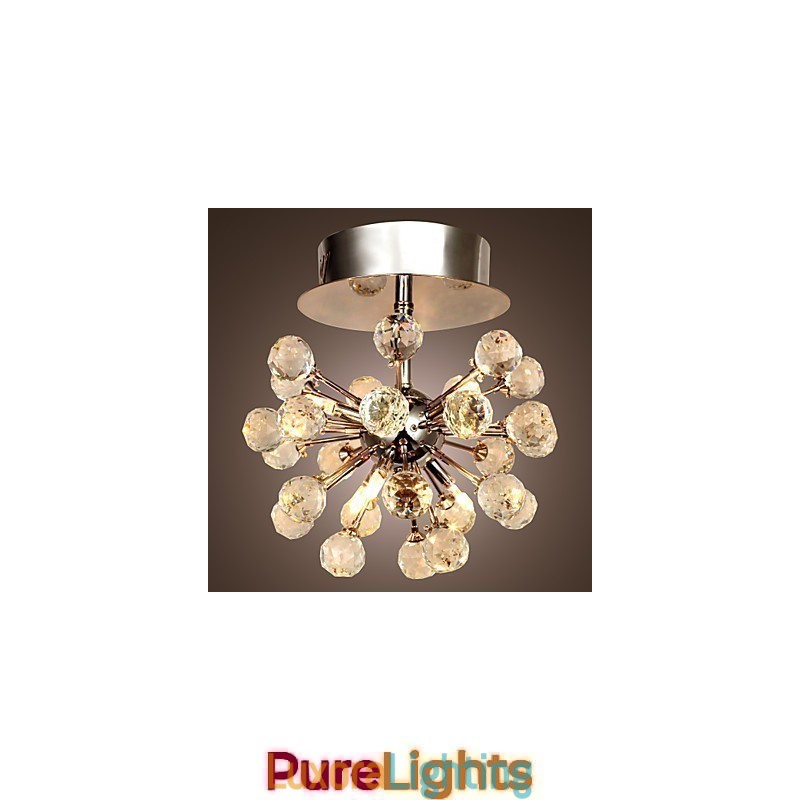 Designer Touch Decorative Modern Contemporary Crystal Mini Style Chrome Metal Chandelier Flush Mount