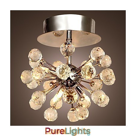 Designer Touch Decorative Modern Contemporary Crystal Mini Style Chrome Metal Chandelier Flush Mount