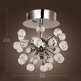 Designer Touch Decorative Modern Contemporary Crystal Mini Style Chrome Metal Chandelier Flush Mount
