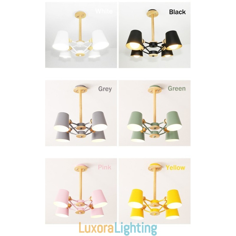 Designer Touch Decorative 4 Light Multi Colours Macaron Wood Vintage Painting Feature Metal Chandelier