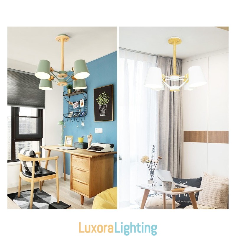 Designer Touch Decorative 4 Light Multi Colours Macaron Wood Vintage Painting Feature Metal Chandelier