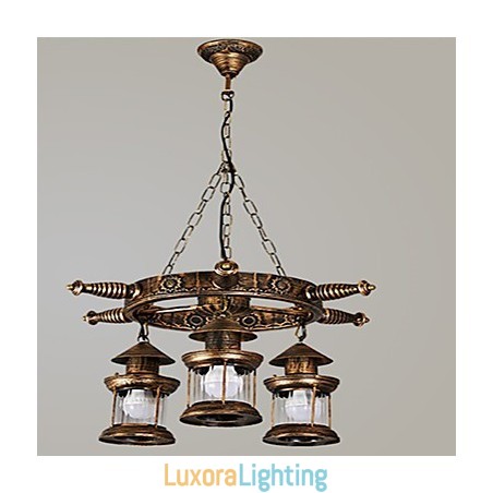 Designer Touch Decorative Rustic Lodge Vintage Retro Country Globe Painting Feature for Mini Style Designers Metal Chandelier