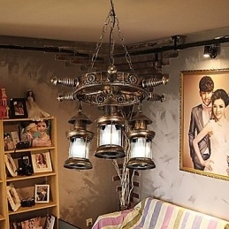 Designer Touch Decorative Rustic Lodge Vintage Retro Country Globe Painting Feature for Mini Style Designers Metal Chandelier