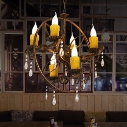 Designer Touch Decorative Rustic Lodge Vintage Retro Country Globe Painting Feature for Mini Style Designers Metal Chandelier